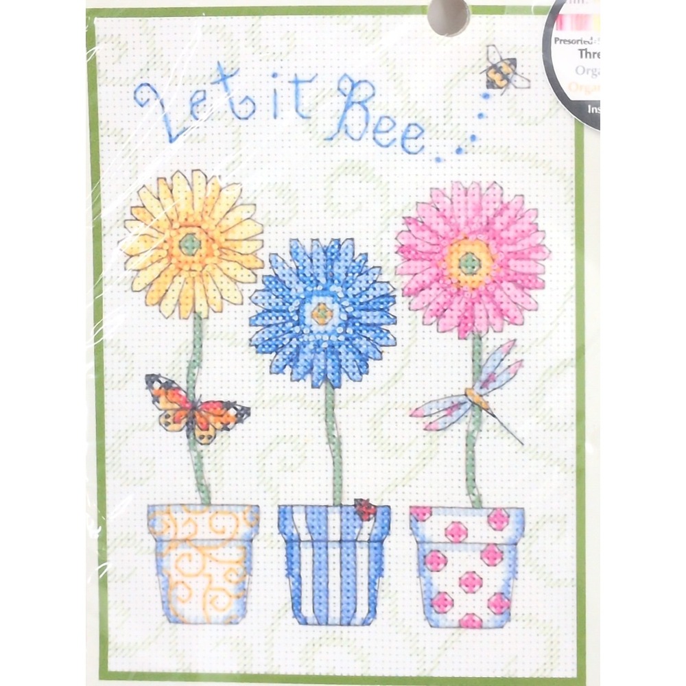 Dimensions Counted Cross Stitch Kit Let it Bee Spring Floral Flowers 5" x 7"